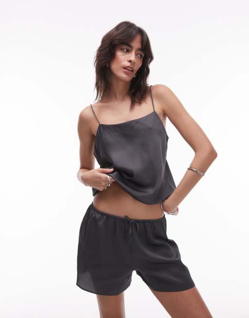 Top de pijama gris carbón de tirantes de satén de Mango (parte de un conjunto) 