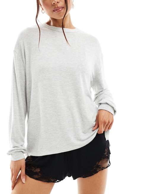Top de pijama gris jaspeado de manga larga de tejido supersuave de Cotton On
