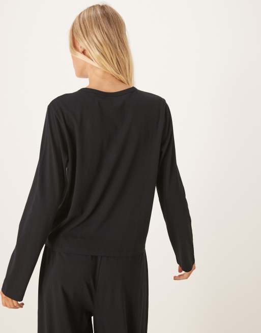 Top de pijama negro de manga larga con cuello panadero de algodón Mix & Match de ASOS DESIGN, 4 de 4
