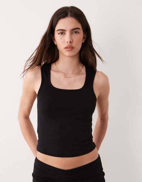 Top de pijama negro sin mangas con escote cuadrado y tirantes anchos Mix & Match de ASOS DESIGN - view 1