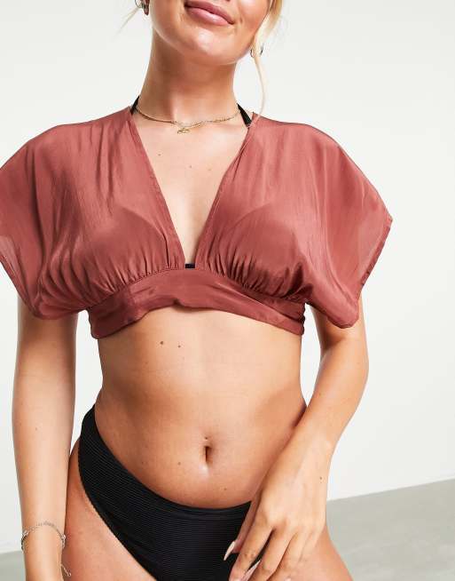 Top de playa marrón escotado de ASOS DESIGN (parte de un conjunto), 4 de 4