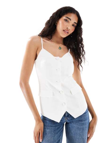 Top de sastre blanco con botones y tirantes de Miss Selfridge (parte de un conjunto) - view 1
