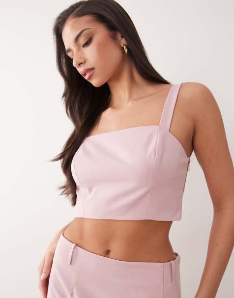 Top de sastre corto rosa con aplicación de encaje de ASOS DESIGN - view 1