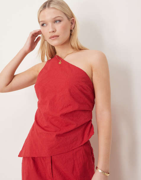 Top de sastre rojo asimétrico con patrón floral texturizado de ASOS DESIGN (parte de un conjunto) - view 1