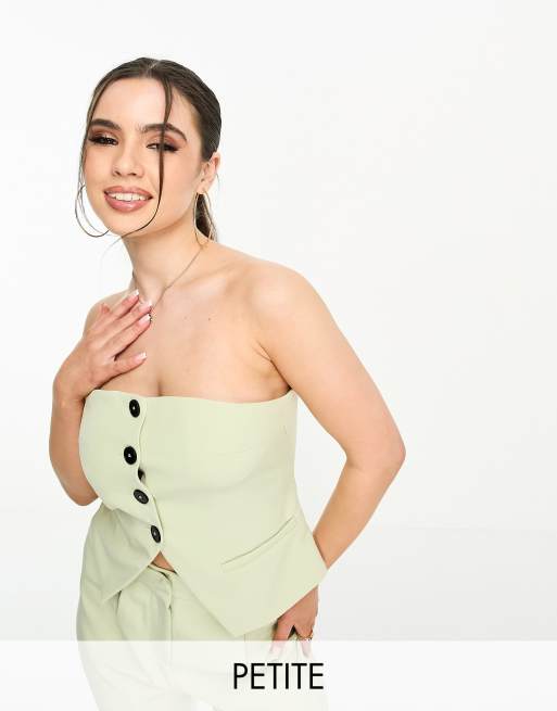 Top de sastre verde pálido estilo palabra de honor con abertura en la parte delantera exclusivo de 4th & Reckless Petite (parte de un conjunto)