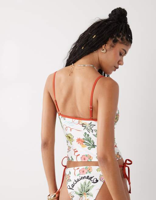 Top de tankini con estampado estilo postal tropical retro y abertura de Reclaimed Vintage, 4 de 4