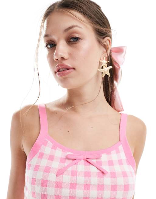 Top de tirantes a cuadros vichy de punto de Miss Selfridge, 4 de 4