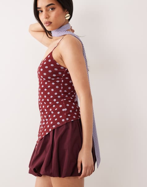 Top de tirantes con estampado de lunares en contraste y detalle de fular de malla de ASOS DESIGN - view 1