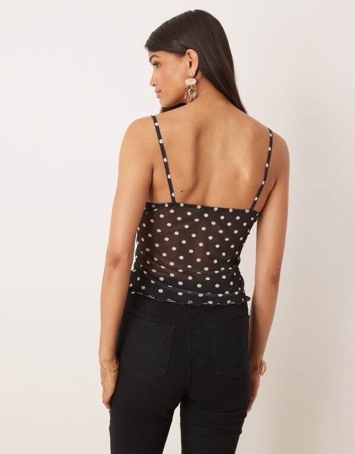 Top de tirantes con estampado de lunares y detalle de copas de malla de ASOS DESIGN, 4 de 4