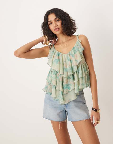 Top de tirantes con estampado floral y volantes de ASOS DESIGN - view 1