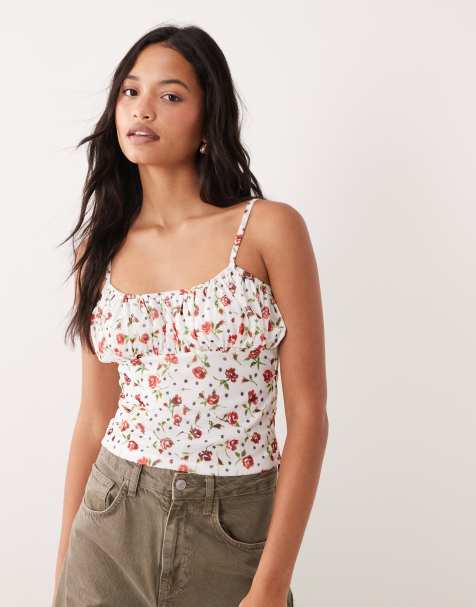 Top de tirantes con pecho fruncido y estampado de florecitas de ASOS DESIGN - view 1