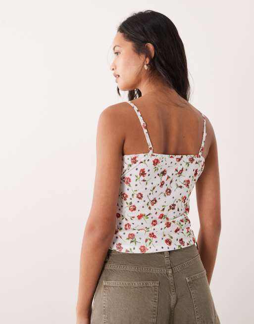 Top de tirantes con pecho fruncido y estampado de florecitas de ASOS DESIGN, 3 de 4