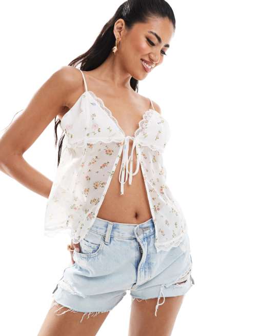 Top de tirantes estilo campero con estampado variado de florecitas de chifón de ASOS DESIGN (parte de un conjunto)