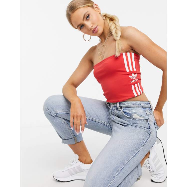 bomba Monje Implacable Top de tubo en rojo exuberante y blanco de adidas Originals | ASOS