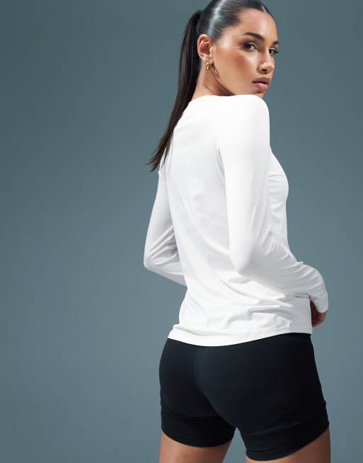 Top deportivo blanco para correr de manga larga de tejido de secado rápido Icon de 4505, 3 de 4