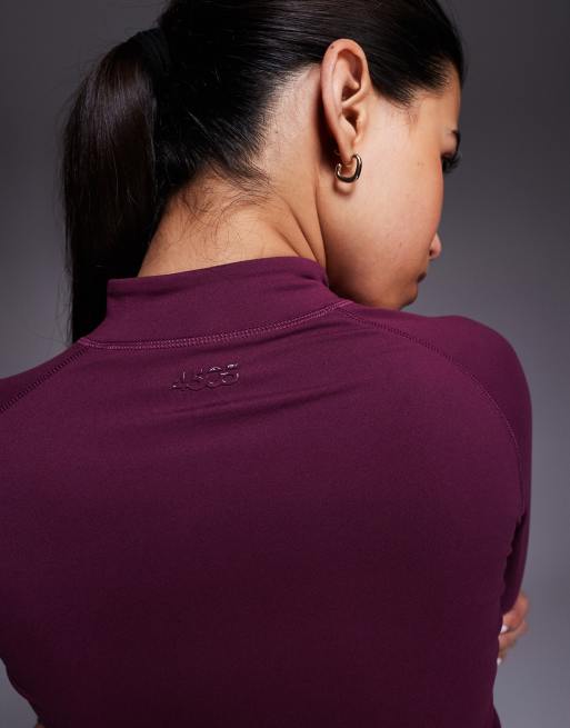 Top deportivo burdeos de manga larga con cremallera de tejido suave Icon de 4505, 4 de 4
