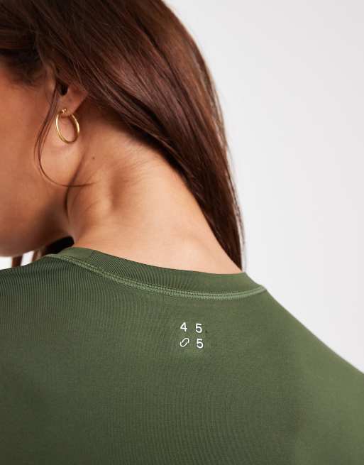 Top deportivo caqui para correr de manga larga de tejido de secado rápido Icon de 4505, 3 de 4