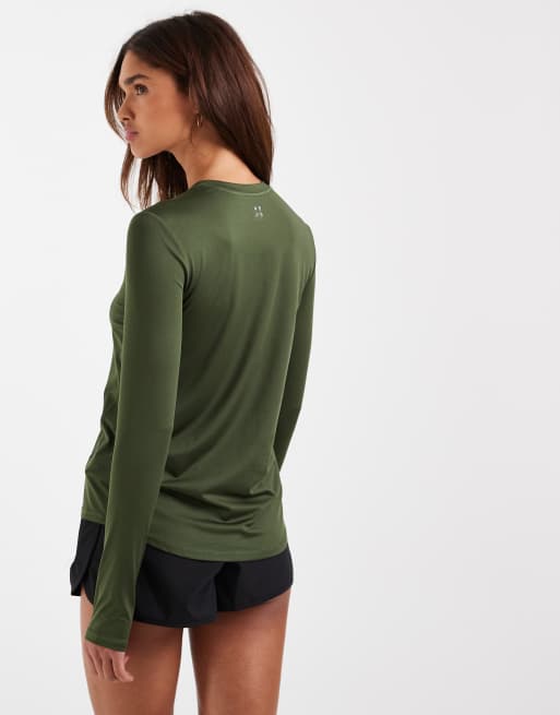 Top deportivo caqui para correr de manga larga de tejido de secado rápido Icon de 4505, 4 de 4