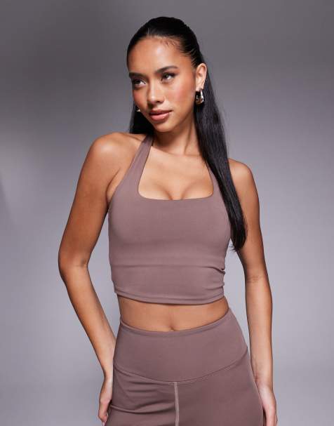Top deportivo color topo sin mangas con cuello halter y sujetador integrado de 4505 - view 1