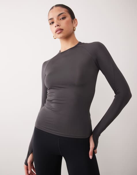Top deportivo gris humo de manga larga y corte slim de tejido de secado rápido Icon de 4505 - view 1