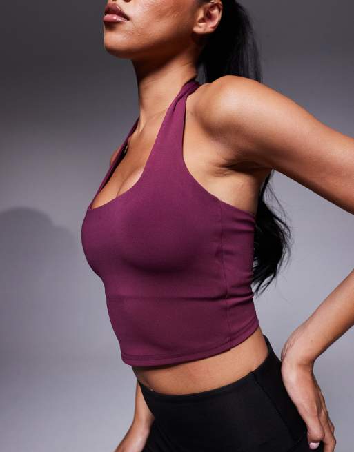 Top deportivo morado baya con cuello halter y sujetador integrado de 4505, 3 de 4
