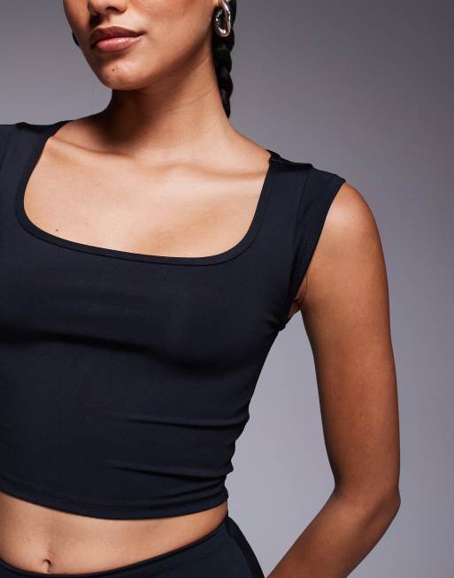 Top deportivo negro con mangas de casquillo y cuello cuadrado de 4505 , 3 de 4