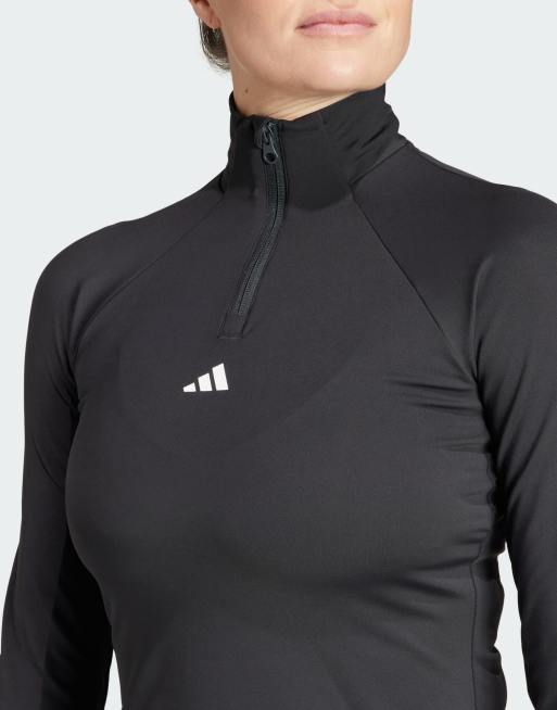 Top deportivo negro de manga larga con cremallera corta Techfit COLD.RDY de adidas Performance, 4 de 4