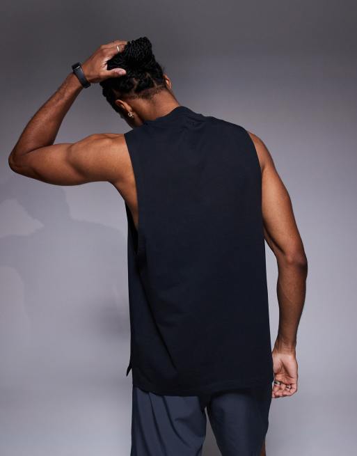 Top deportivo negro sin mangas de algodón con sisas caídas y acabado de secado rápido Icon de 4505  , 4 de 4