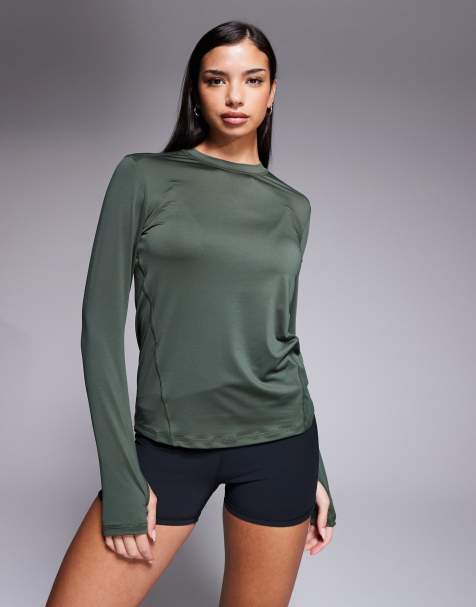 Top deportivo verde oscuro para correr de manga larga de tejido de secado rápido Icon de 4505 - view 1