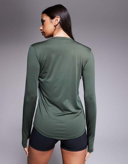 Top deportivo verde oscuro para correr de manga larga de tejido de secado rápido Icon de 4505, 4 de 4