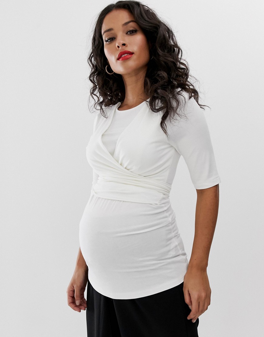фото Топ для кормления кремового цвета с запахом и завязкой сзади asos design maternity-кремовый asos maternity - nursing