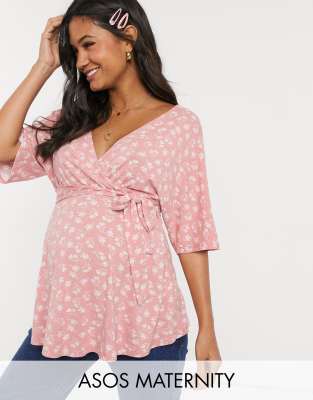 фото Топ для кормления с запахом, цветочным принтом и поясом asos design maternity-мульти asos maternity - nursing