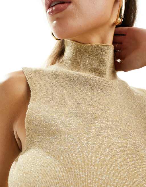 Top dorado con cuello subido de punto de hilo metalizado de ASOS DESIGN, 4 de 4