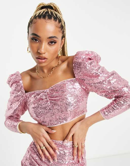 Top dorado rosa con mangas globo exclusivo de Jaded Rose (parte de un conjunto), 3 de 4