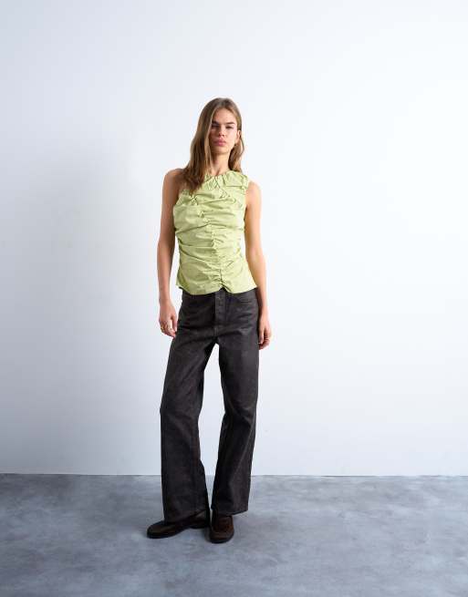 Top elegante verde manzana fruncido de popelina de Topshop, 2 de 4