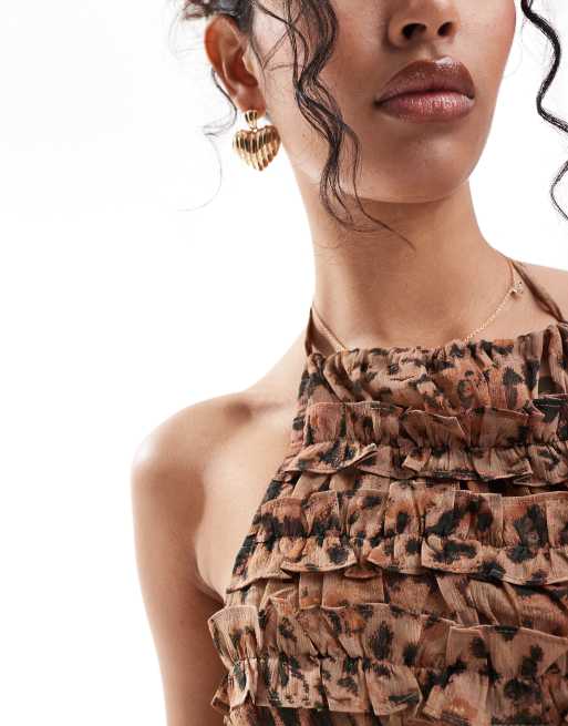 Top escalonado con estampado de leopardo, espalda abierta y volantes de ASOS DESIGN (parte de un conjunto), 4 de 4