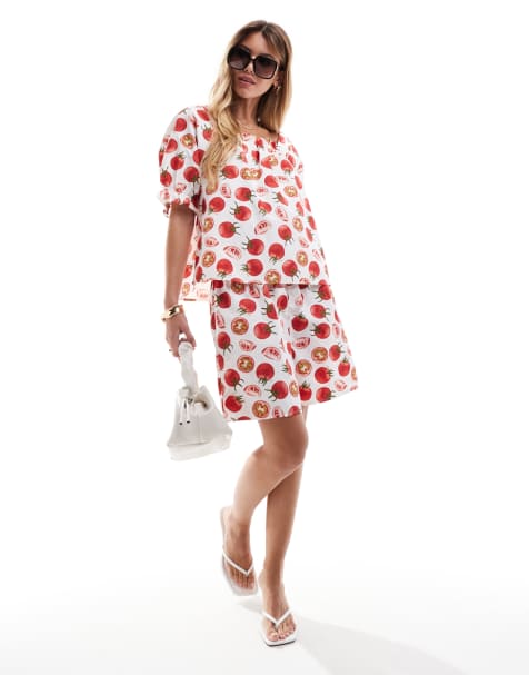 Top estilo blusón con estampado de tomates de PIECES (parte de un conjunto) - view 1