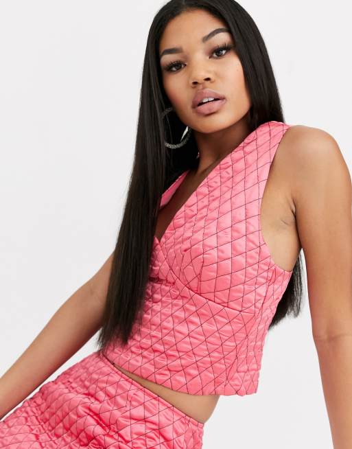 Top estilo bustier de satén con diseño guateado de ASOS DESIGN (parte de un conjunto)