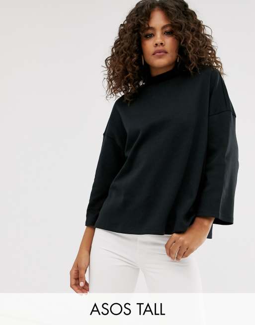 Top extragrande negro con cuello alzado y mangas 3/4 de ASOS DESIGN Tall
