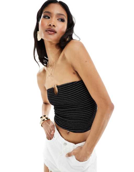 Top fruncido con escote palabra de honor y detalle de anilla de ASOS DESIGN