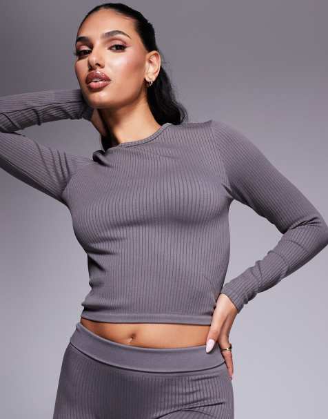 Top gris acero de manga larga de canalé sin costuras Icon de 4505 - view 1