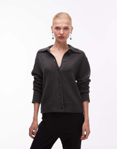 Top gris carbón de corte cuadrado con cuello tipo polo de punto compacto de ASOS DESIGN - view 1