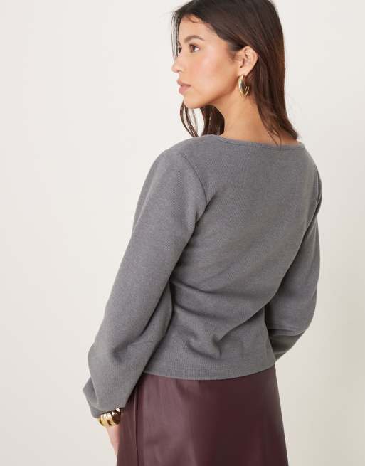 Top gris claro con cuello de pico, mangas cocoon y acabado cepillado de ASOS DESIGN, 4 de 4