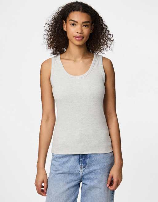 Top gris claro jaspeado de tirantes de Pieces