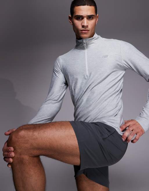 Top gris con cremallera corta de hilos mezclados de New Balance, 2 de 5