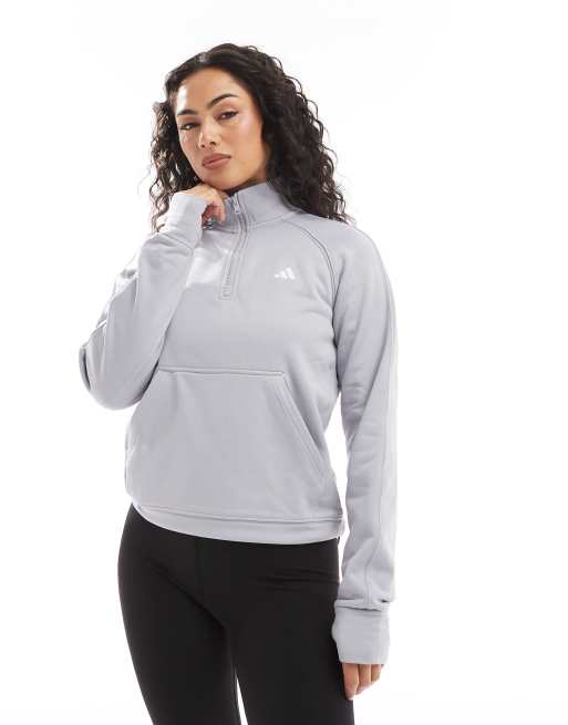 Top gris con cremallera corta y forro de felpa Game and Go de adidas Performance