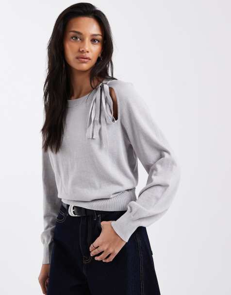 Top gris con detalle de lazada de punto 100% de algodón de Mango Teen - view 1