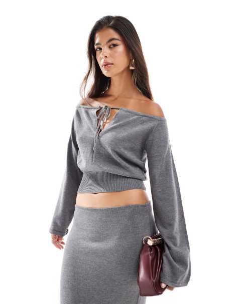 Top gris con escote Bardot y detalle de lazada de SNDYS (parte de un conjunto) - view 1