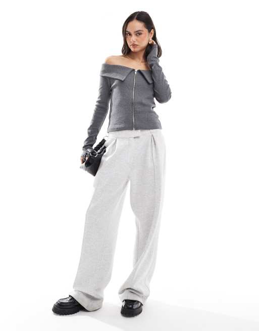 Top gris con escote plegado y detalle de cremallera de canalé de ASOS DESIGN, 3 de 4