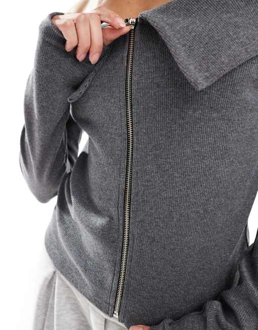 Top gris con escote plegado y detalle de cremallera de canalé de ASOS DESIGN, 4 de 4